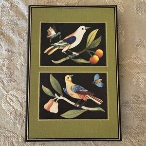 Vintage leather-bound address book with Pietra Dura bird print cover